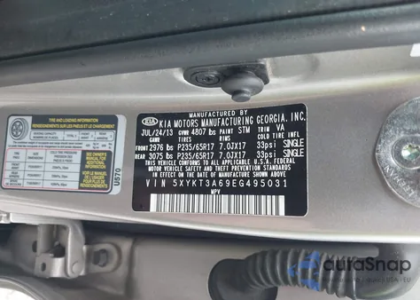 2014 Kia Sorento Lx z USA, uszkodzony, nr VIN 5XYKT3A69EG495031